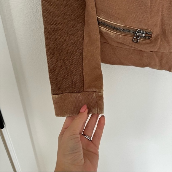 Free People Distressed Knit Full Zip Hoodie Moto Style Brown Size Small Women’s - Picture 5 of 11